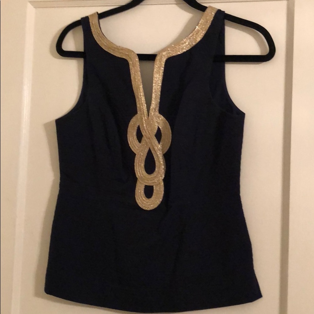 Lilly Pulitzer Navy Blue and Gold Top